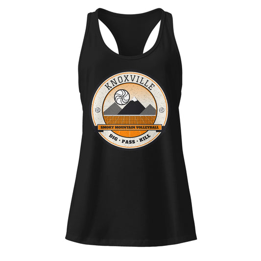 Knoxville Smoky Mountain Volleyball Women's Racerback Tank in Black, front view