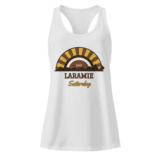 Women's Laramie Saturday Racerback Tank in Heather Gray, front view