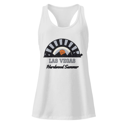 Women's Las Vegas Hardwood Summer Racerback Tank in Heather Gray, front view