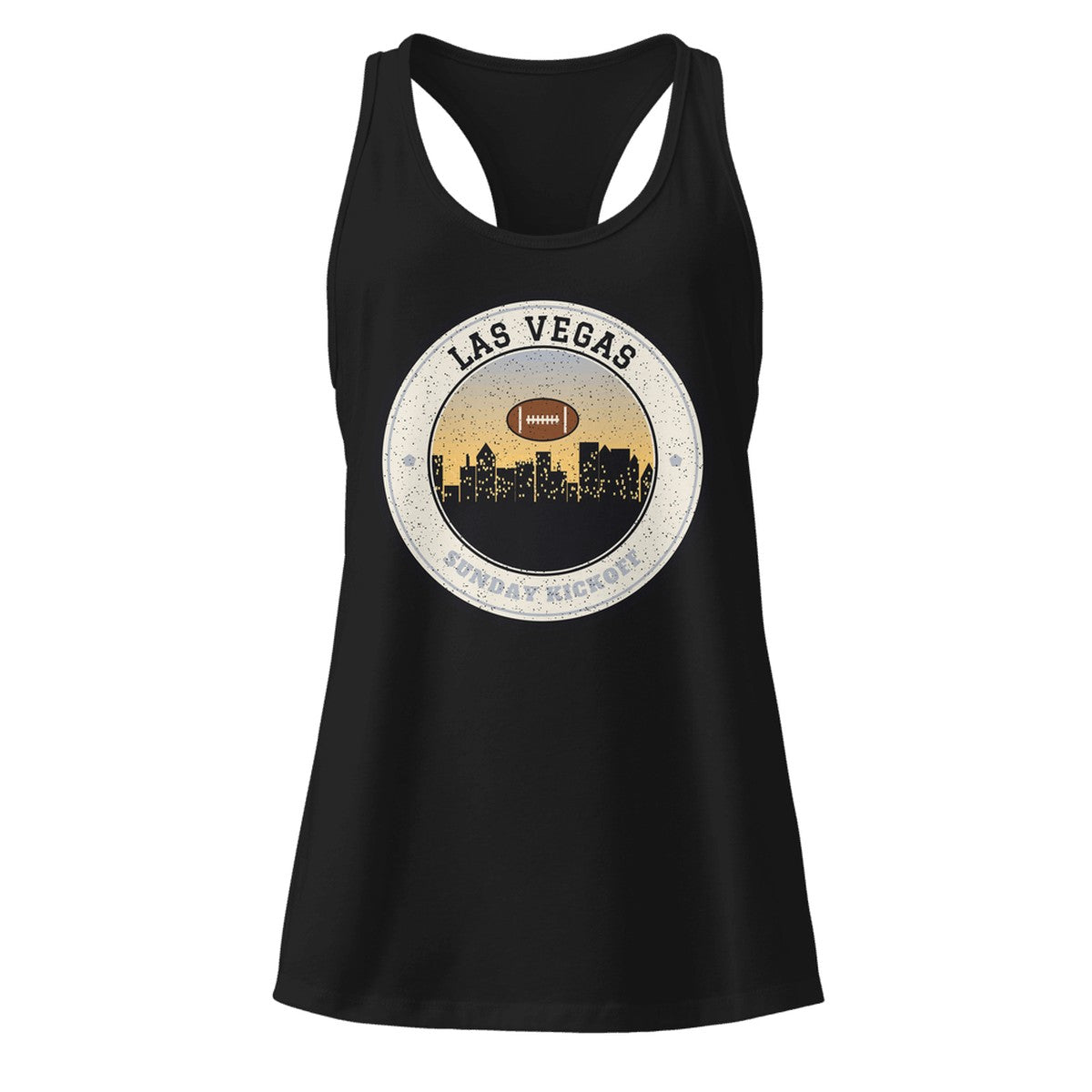 Women's Las Vegas Sunday Kickoff Racerback Tank in Black, front view