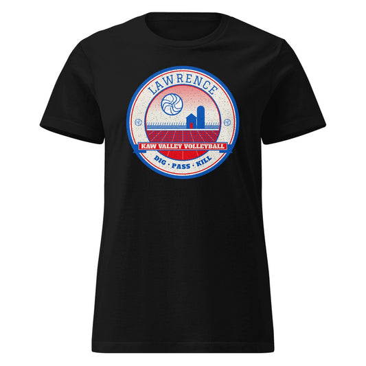 Lawrence Kaw Valley Volleyball Women's Fitted Tee in Black, front view