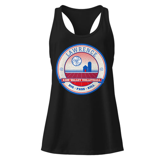 Lawrence Kaw Valley Volleyball Women's Racerback Tank in Black, front view