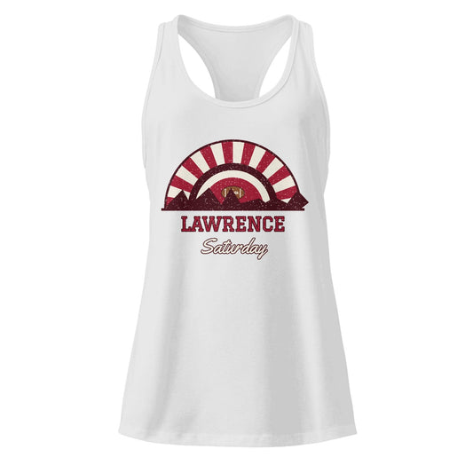 Women's Lawrence Saturday Racerback Tank in Heather Gray, front view