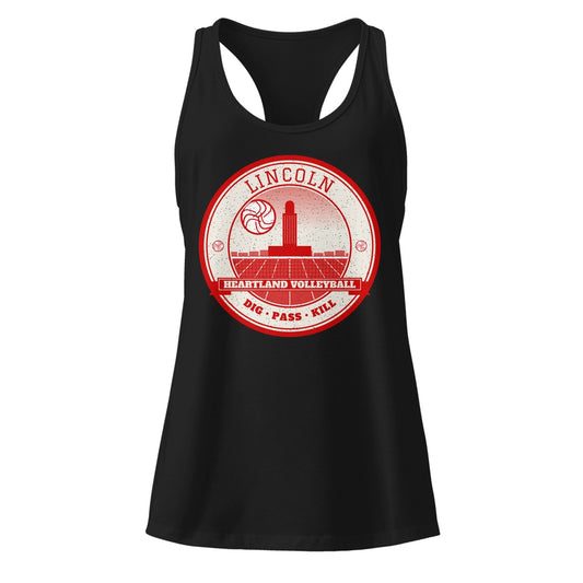 Lincoln Heartland Volleyball Women's Racerback Tank in Black, front view