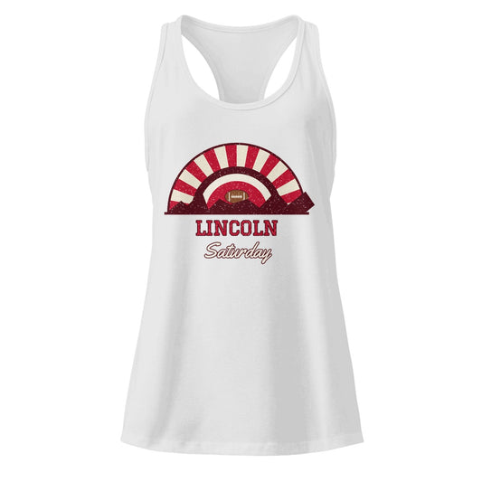 Women's Lincoln Saturday Racerback Tank in Heather Gray, front view