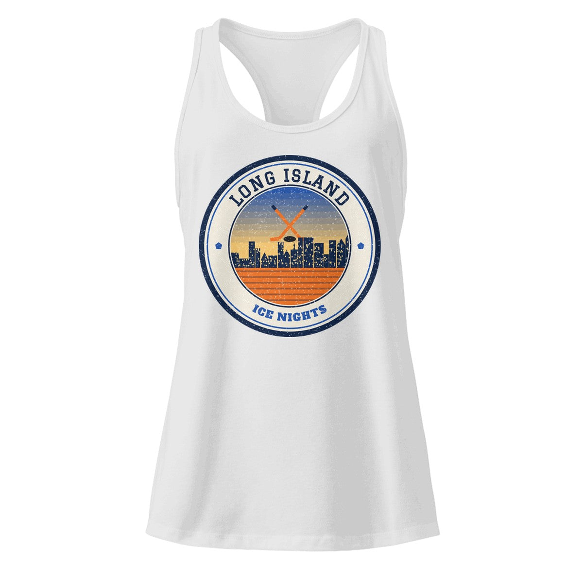 Women's Long Island Ice Nights Racerback Tank in Heather Gray, front view