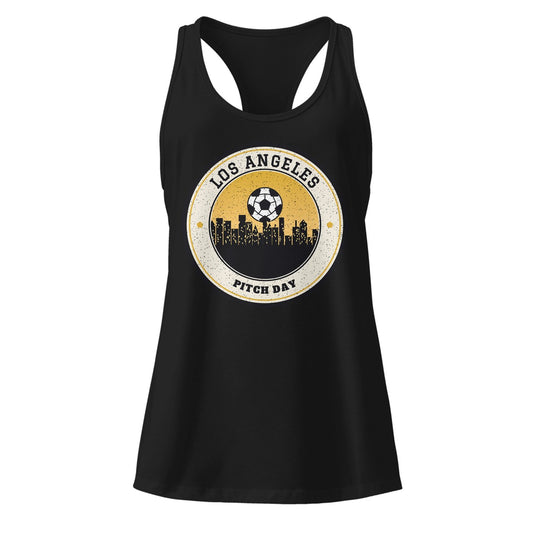 Women's Los Angeles Downtown Pitch Day Racerback Tank in Black, front view