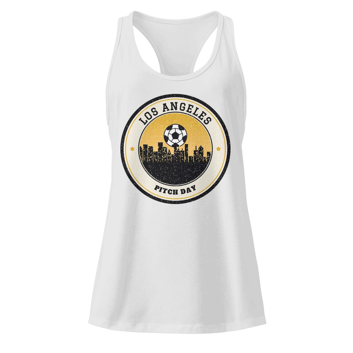 Women's Los Angeles Downtown Pitch Day Racerback Tank in Heather Gray, front view