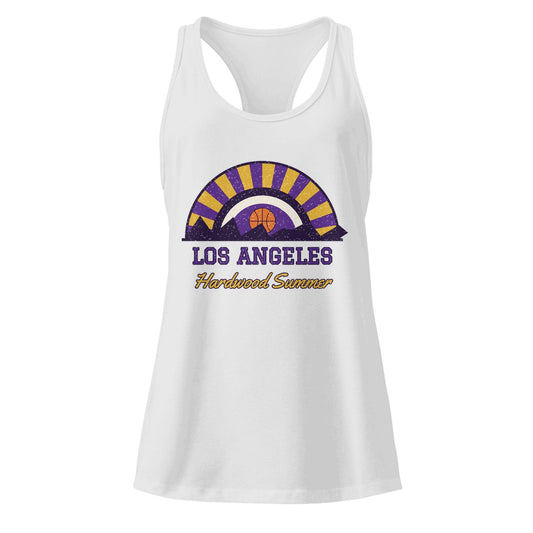 Women's Los Angeles Hardwood Summer Racerback Tank in Heather Gray, front view