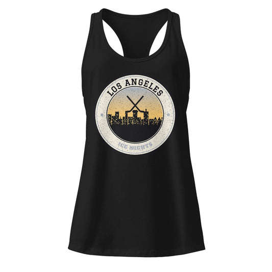 Women's Los Angeles Ice Nights Racerback Tank in Black, front view