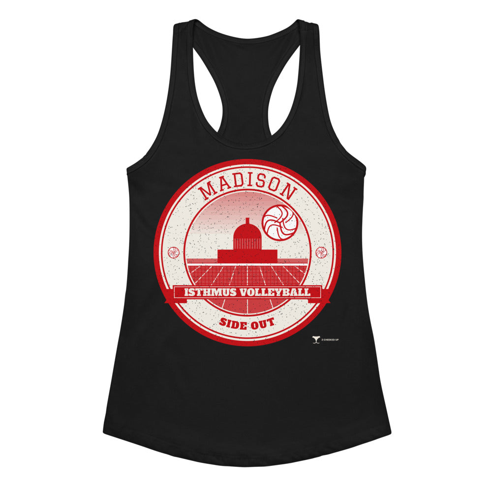 Madison Isthmus Volleyball Women's Racerback Tank in Black, front view