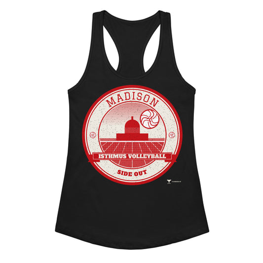 Madison Isthmus Volleyball Women's Racerback Tank in Black, front view