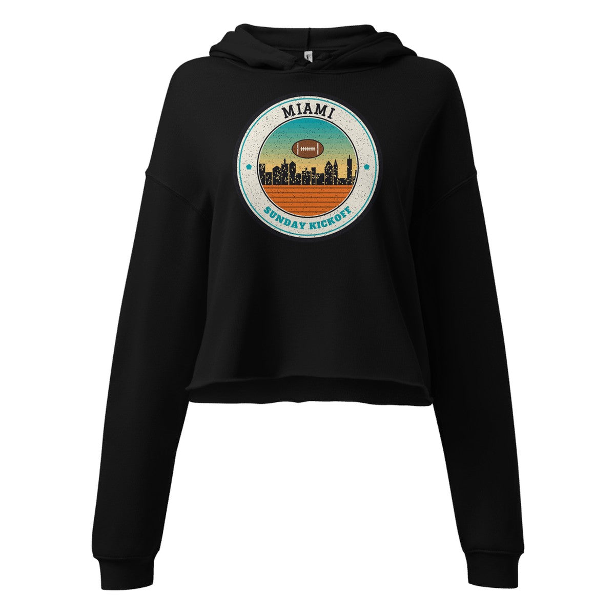 Women's Miami Sunday Kickoff Cropped Hoodie in Black, front view