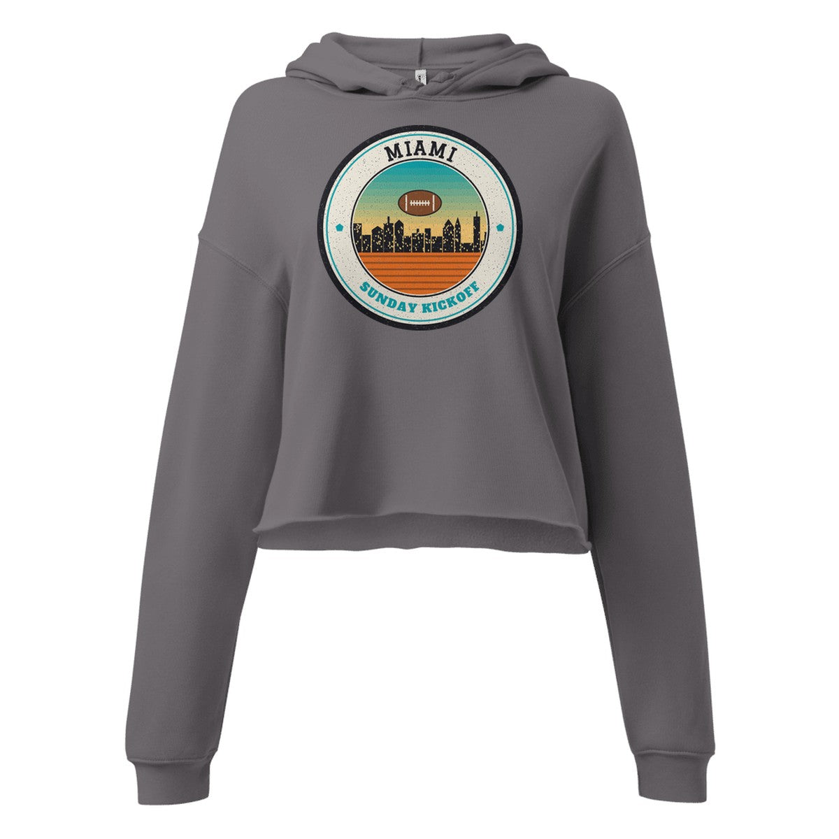 Women's Miami Sunday Kickoff Cropped Hoodie in Storm, front view