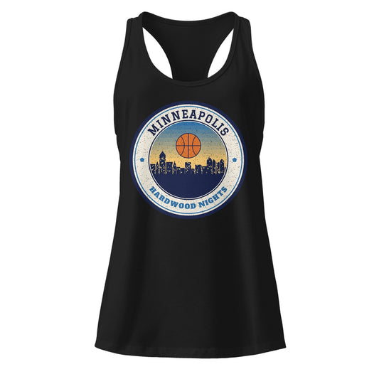 Women's Minneapolis Hardwood Nights Racerback Tank in Black, front view