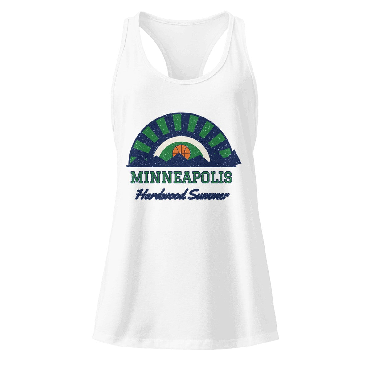 Women's Minneapolis Hardwood Summer Racerback Tank in White, front view