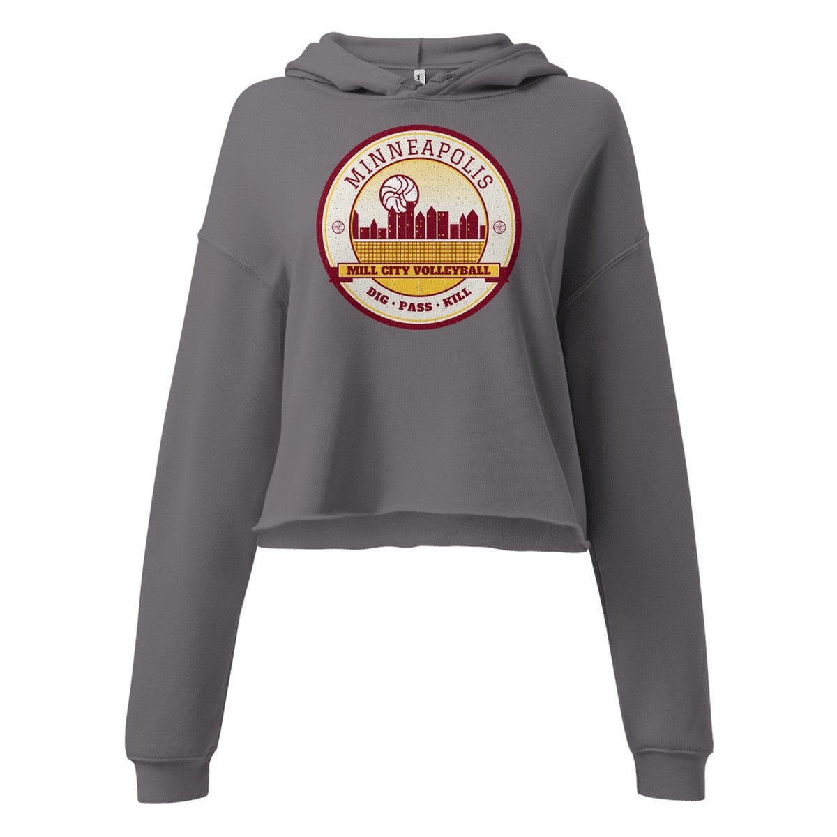 Minneapolis Mill City Volleyball Women's Cropped Hoodie in Storm, front view