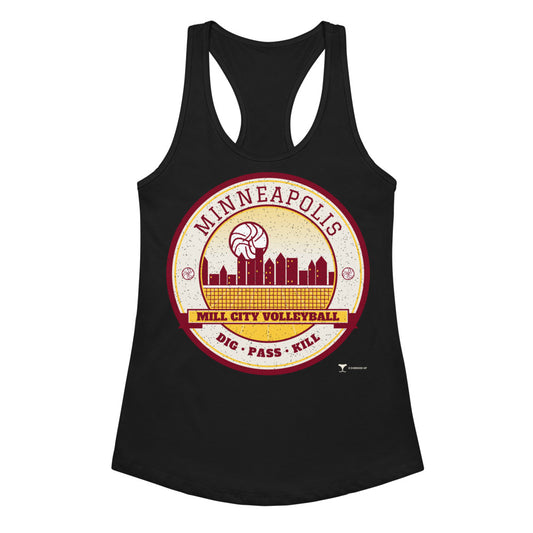 Minneapolis Mill City Volleyball Women's Racerback Tank in Black, front view