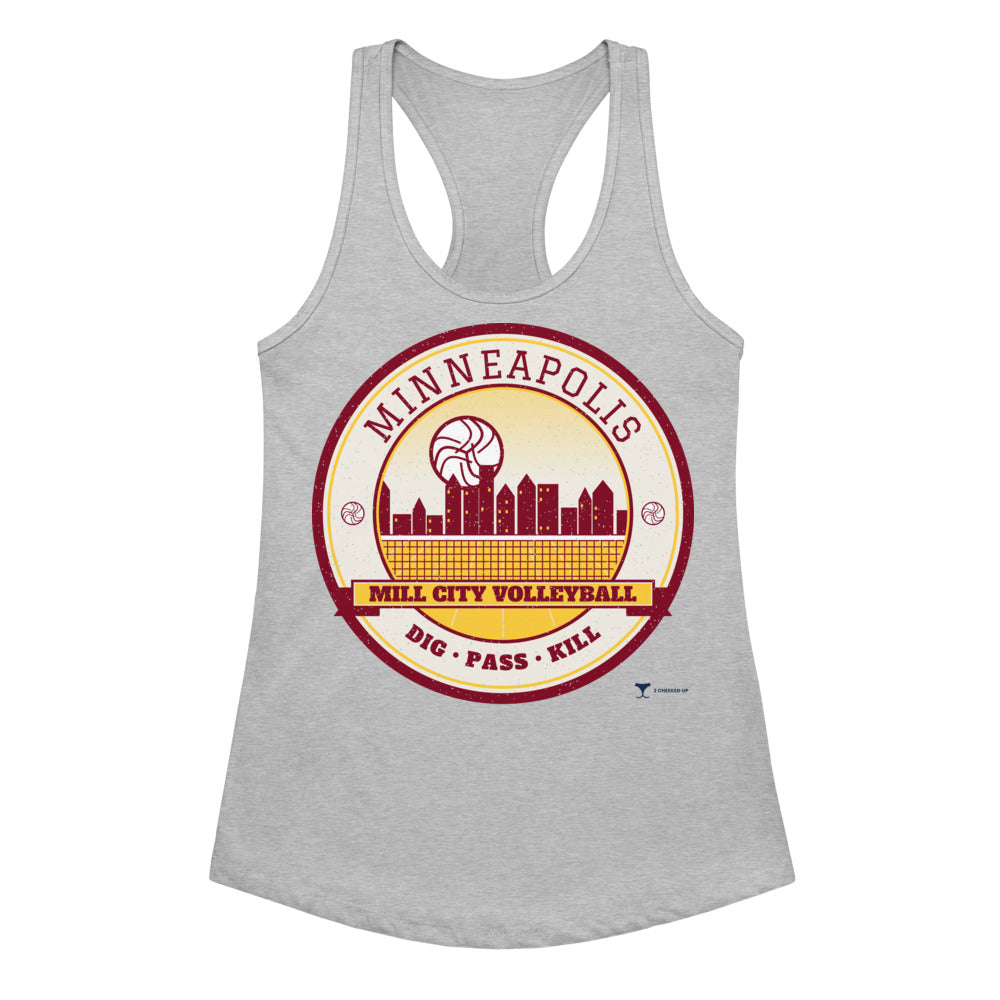 Minneapolis Mill City Volleyball Women's Racerback Tank in Heather Gray, front view