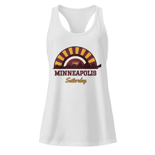 Women's Minneapolis Saturday Racerback Tank in Heather Gray, front view