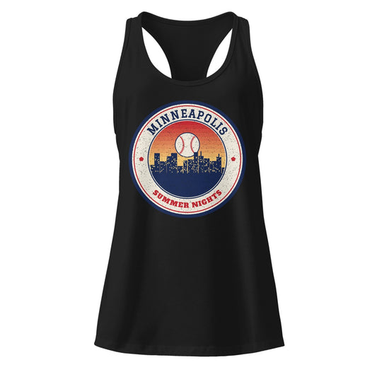 Women's Minneapolis Summer Nights Ballpark Racerback Tank in Black, front view