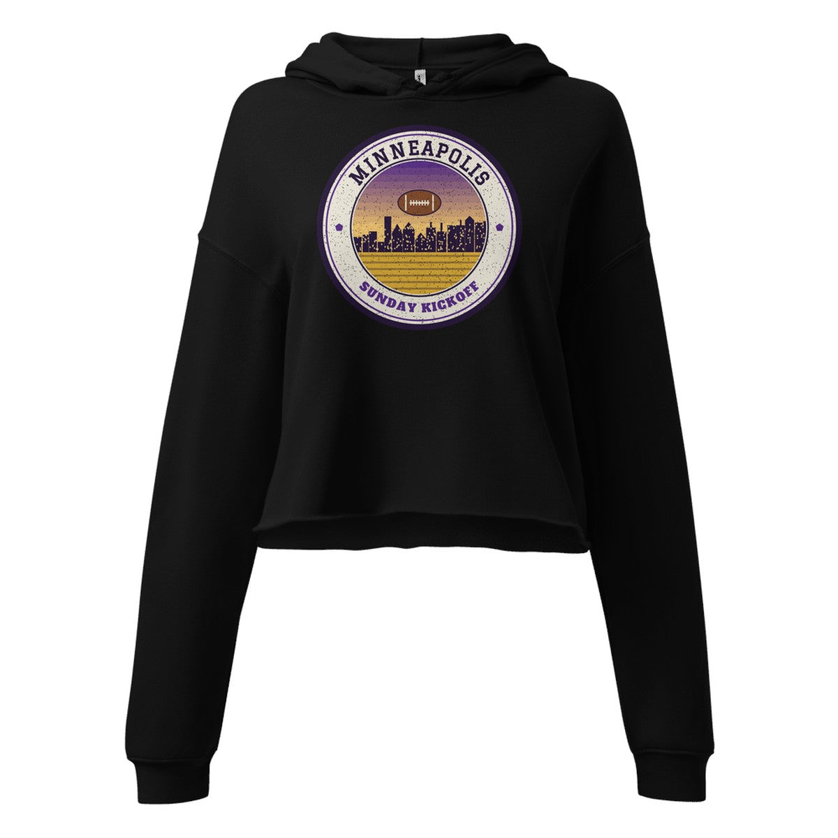 Women's Minneapolis Sunday Kickoff Cropped Hoodie in Black, front view