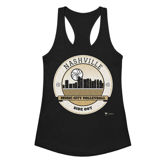 Nashville Music City Volleyball Women's Racerback Tank in Black, front view