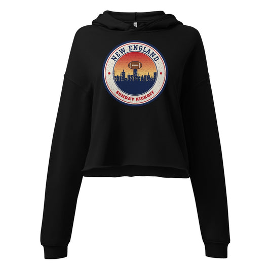 Women's New England Sunday Kickoff Cropped Hoodie in Black, front view