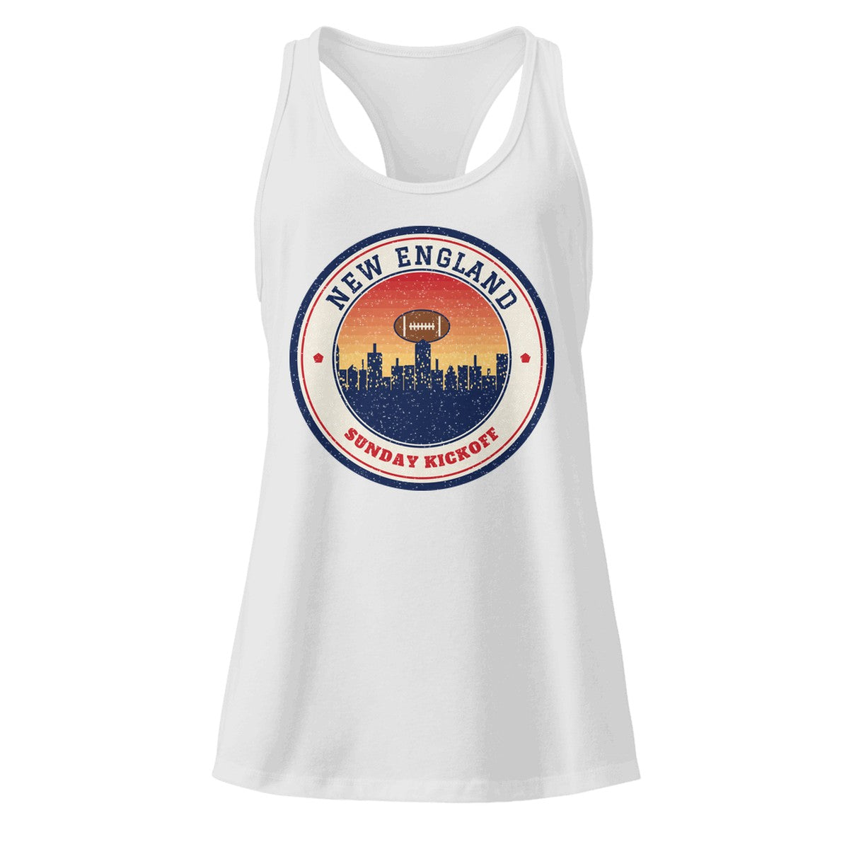 Women's New England Sunday Kickoff Racerback Tank in Heather Gray, front view