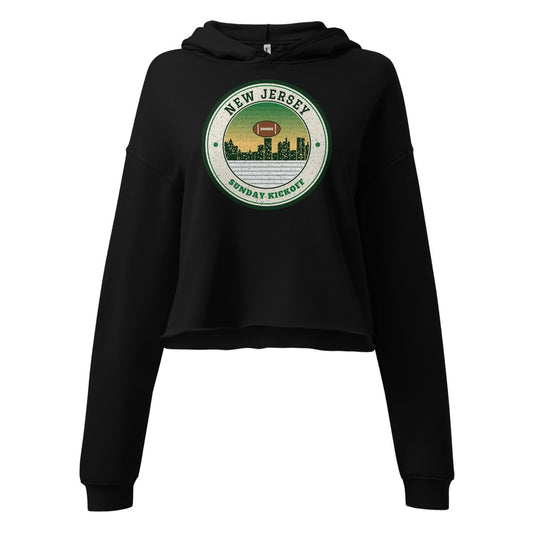 Women's New Jersey Sunday Kickoff Cropped Hoodie in Black, front view