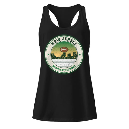 Women's New Jersey Sunday Kickoff Racerback Tank in Black, front view