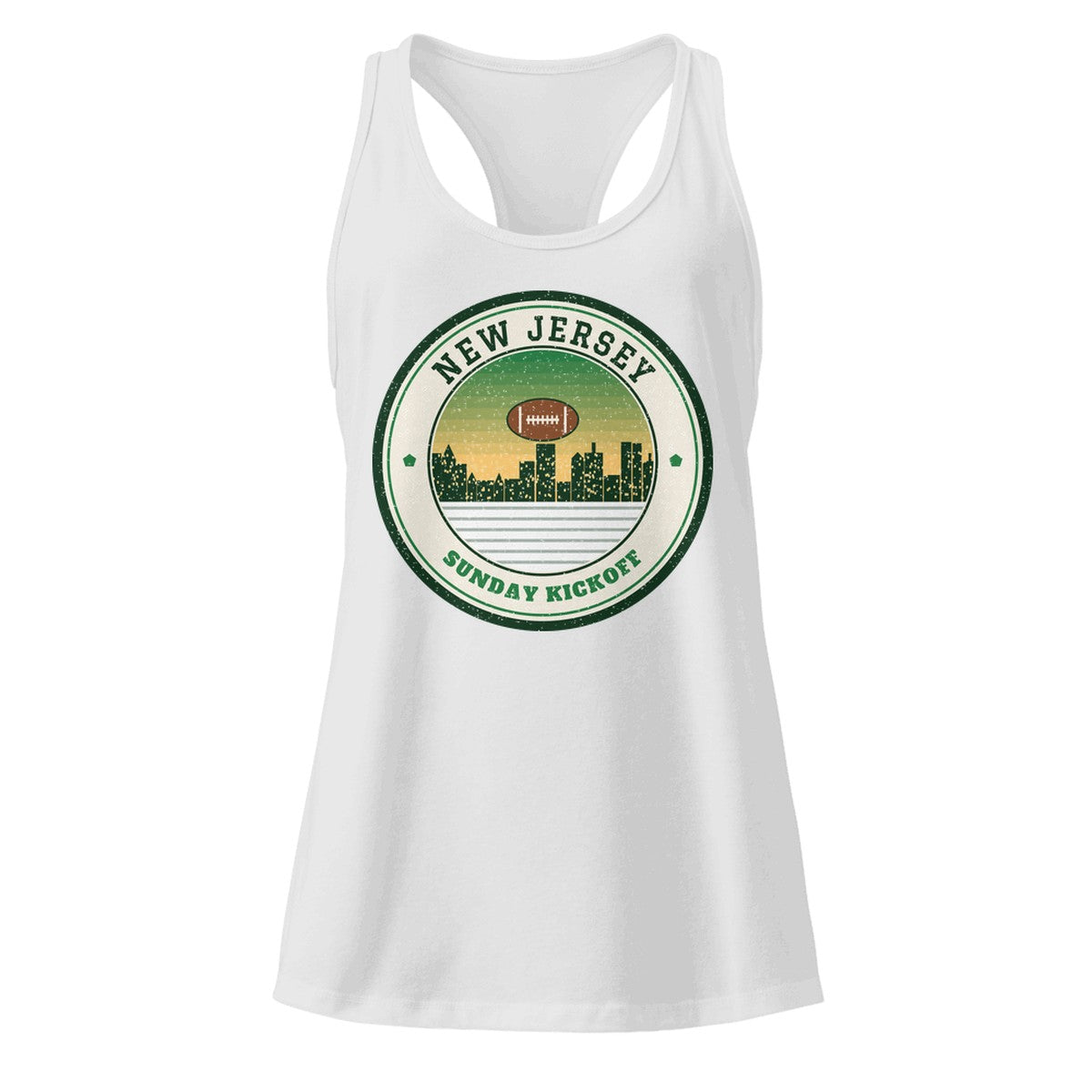 Women's New Jersey Sunday Kickoff Racerback Tank in Heather Gray, front view