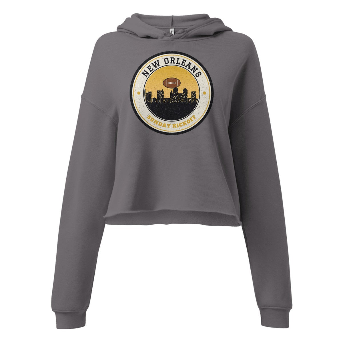 Women's New Orleans Sunday Kickoff Cropped Hoodie in Storm, front view