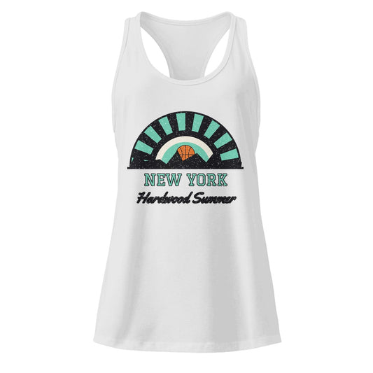 Women's New York Hardwood Summer Racerback Tank in Heather Gray, front view