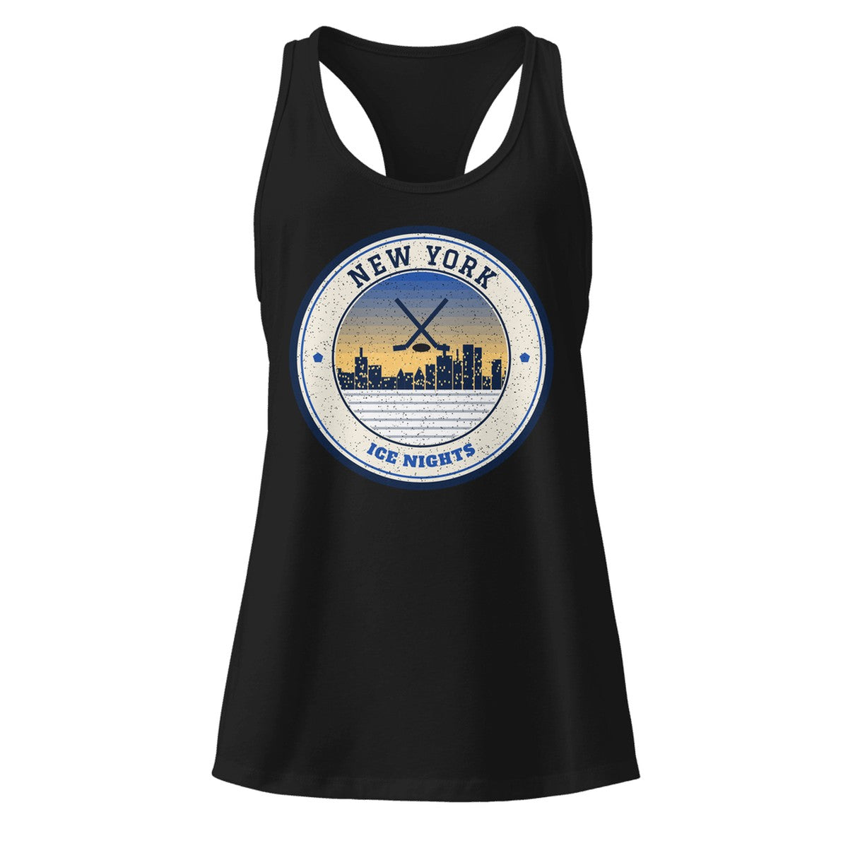 Women's New York Ice Nights Racerback Tank in Black, front view