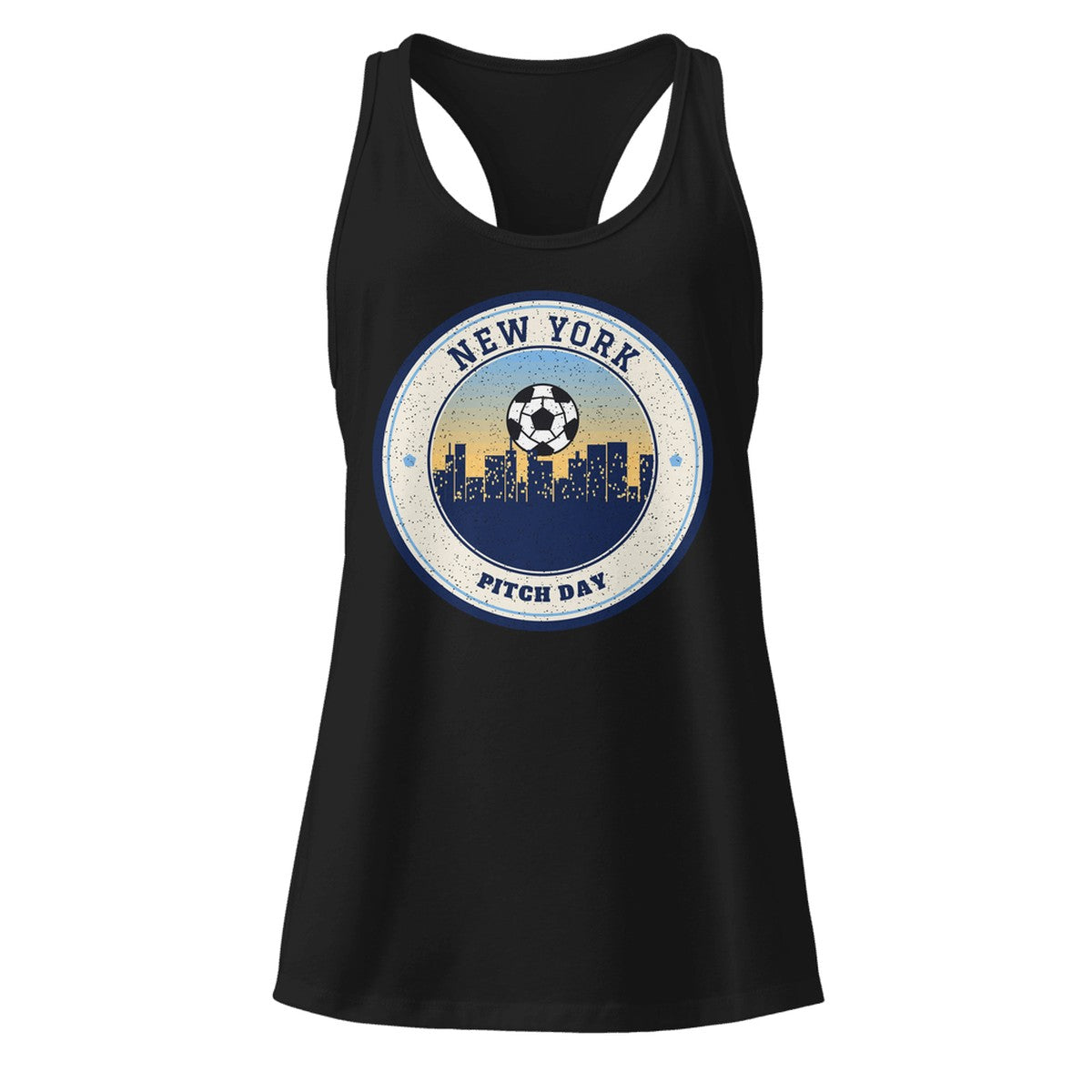Women's New York Pitch Day Racerback Tank in Black, front view
