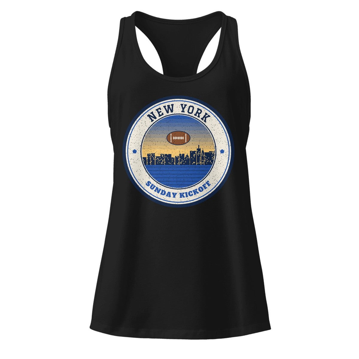 Women's New York Sunday Kickoff Racerback Tank in Black, front view