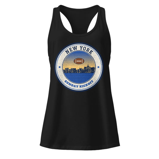 Women's New York Sunday Kickoff Racerback Tank in Black, front view