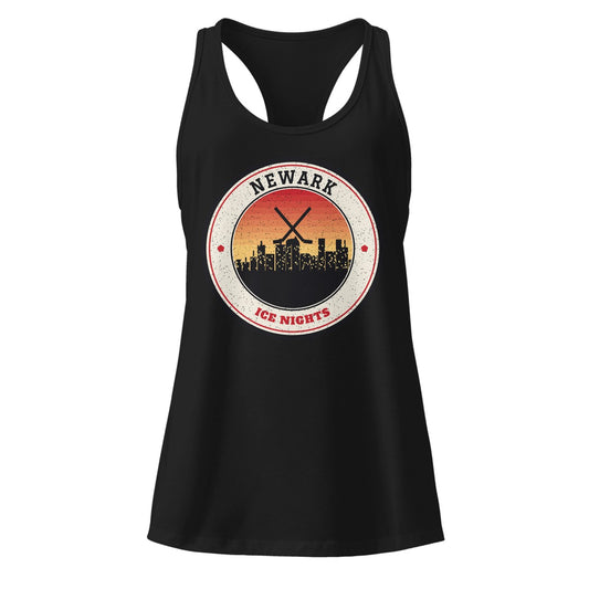 Women's Newark Ice Nights Racerback Tank in Black, front view