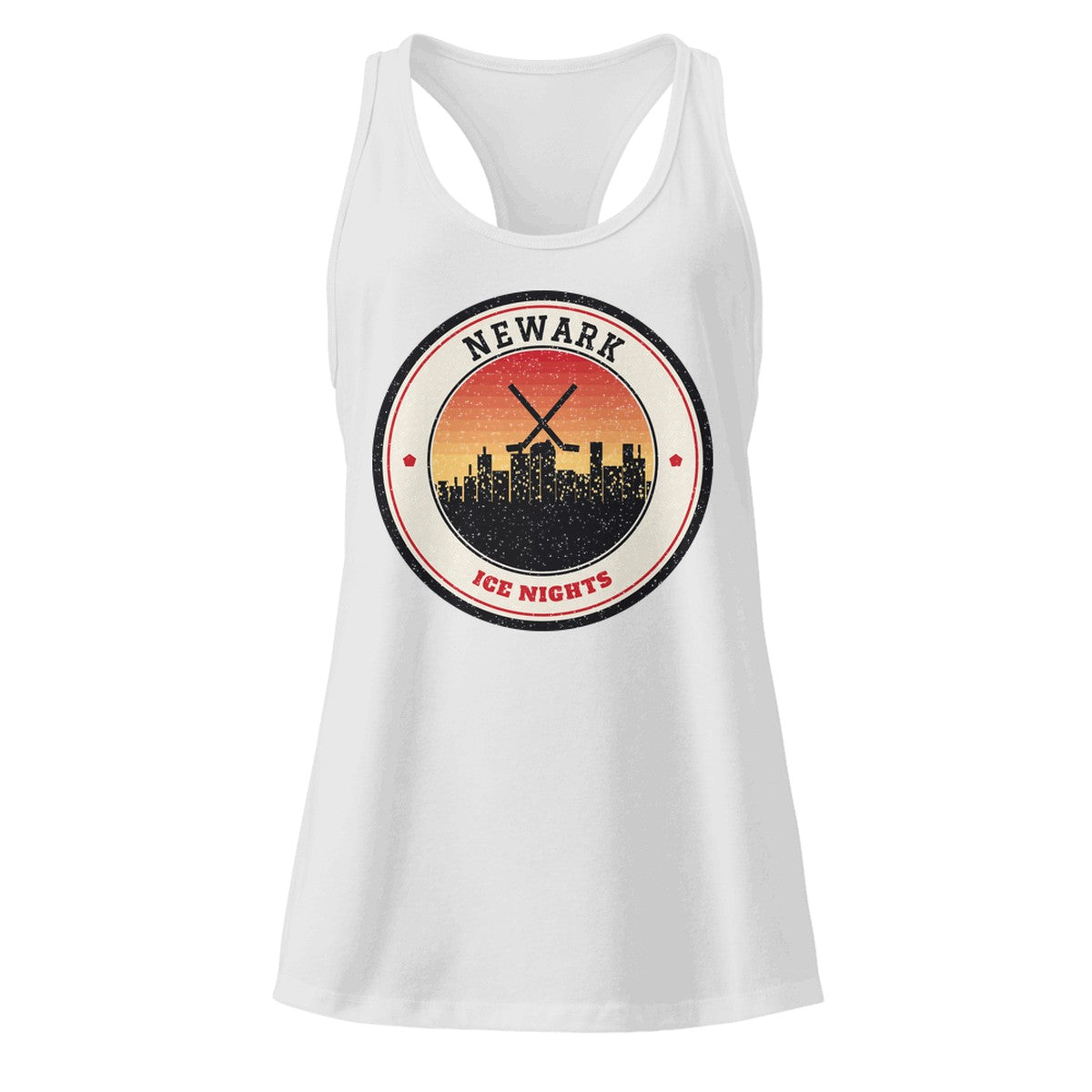 Women's Newark Ice Nights Racerback Tank in Heather Gray, front view