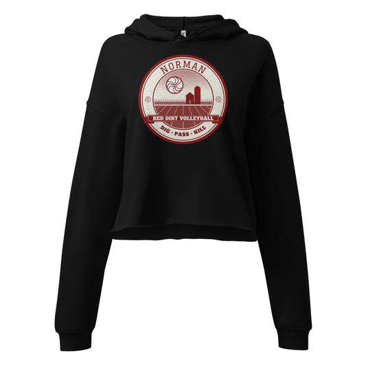 Norman Red Dirt Volleyball Women's Cropped Hoodie in Black, front view