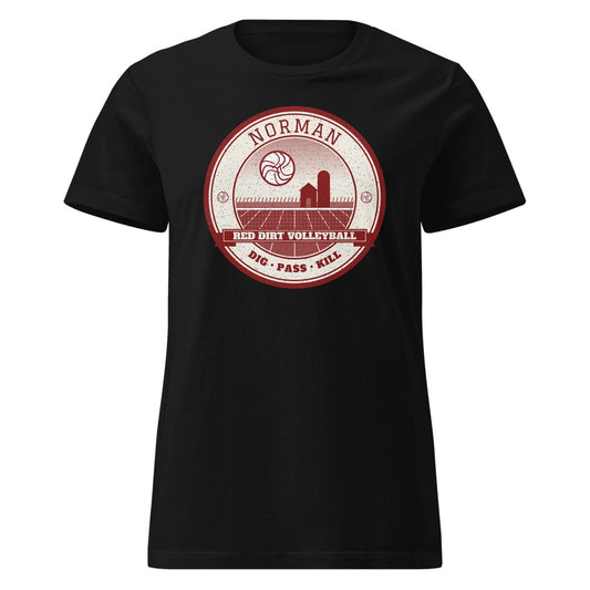 Norman Red Dirt Volleyball Women's Fitted Tee in Black, front view