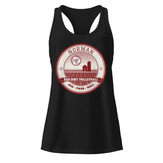 Norman Red Dirt Volleyball Women's Racerback Tank in Black, front view