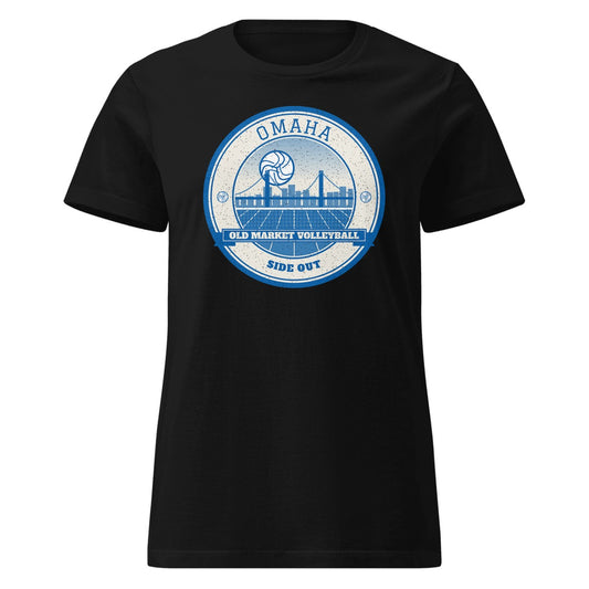 Omaha Old Market Volleyball Women's Fitted Tee in Black, front view