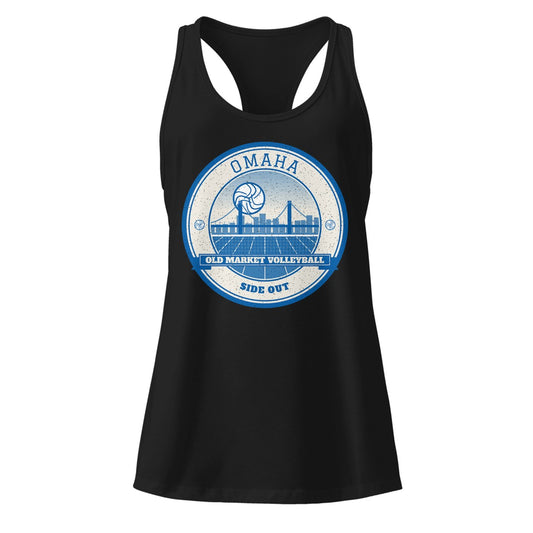 Omaha Old Market Volleyball Women's Racerback Tank in Black, front view