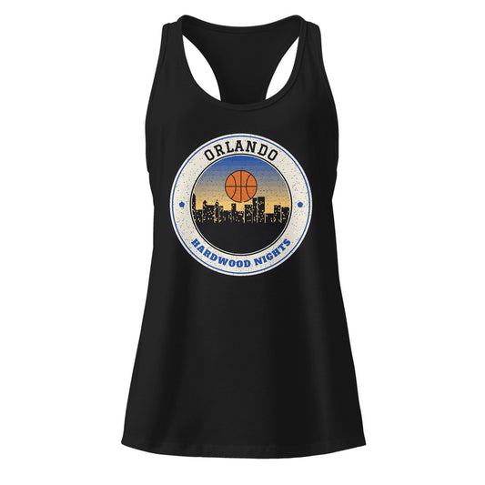 Women's Orlando Hardwood Nights Racerback Tank in Black, front view