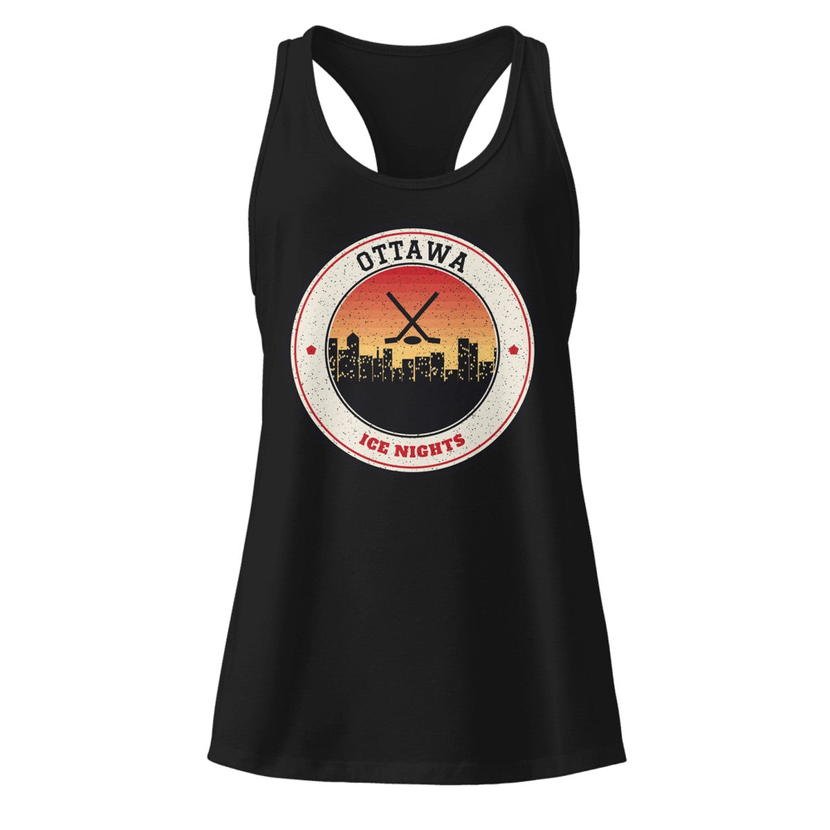 Women's Ottawa Ice Nights Racerback Tank in Black, front view