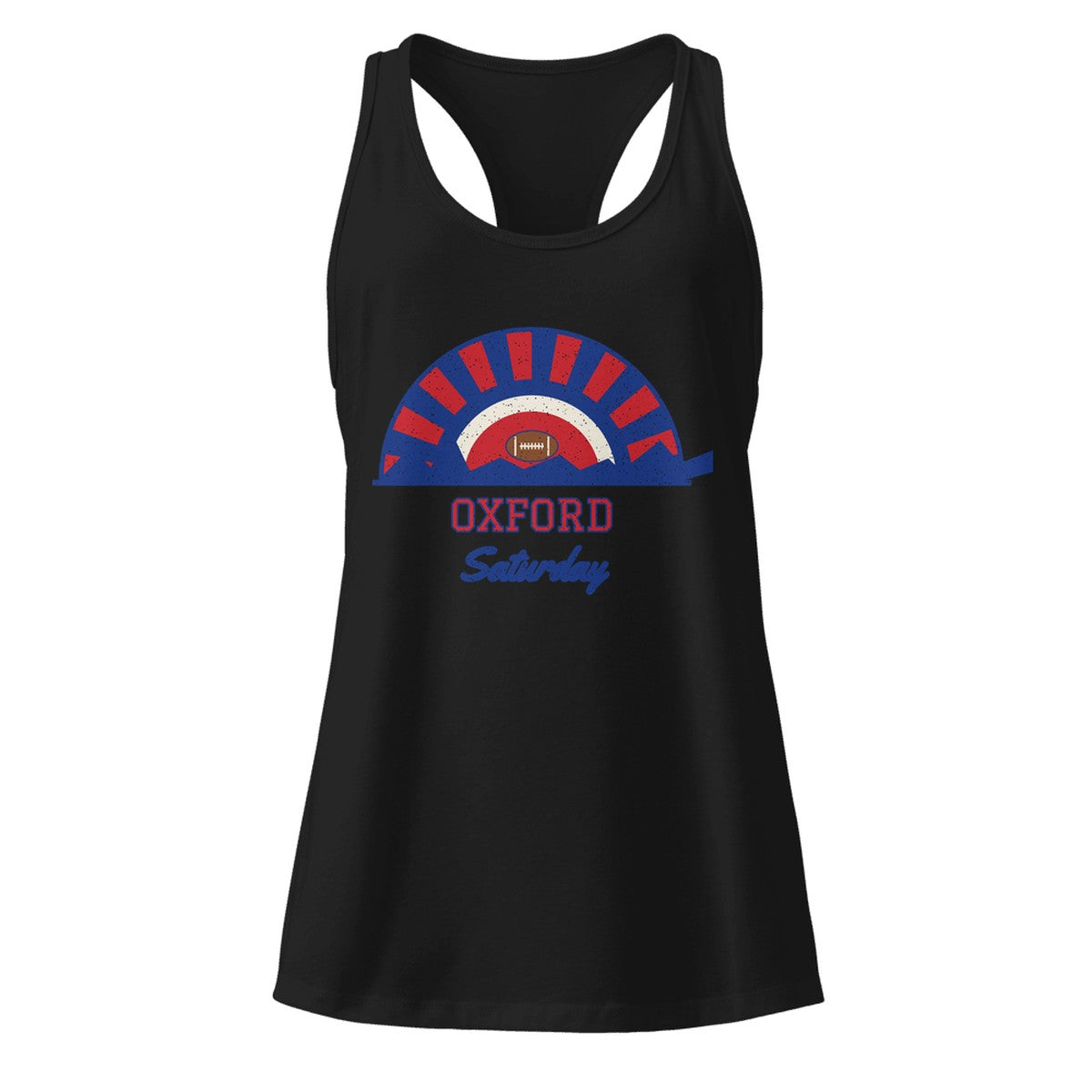 Women's Oxford Saturday Racerback Tank in Black, front view