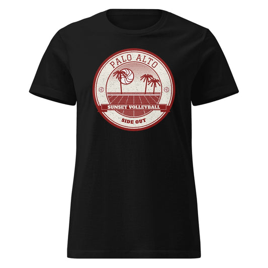 Palo Alto Sunset Volleyball Women's Fitted Tee in Black, front view