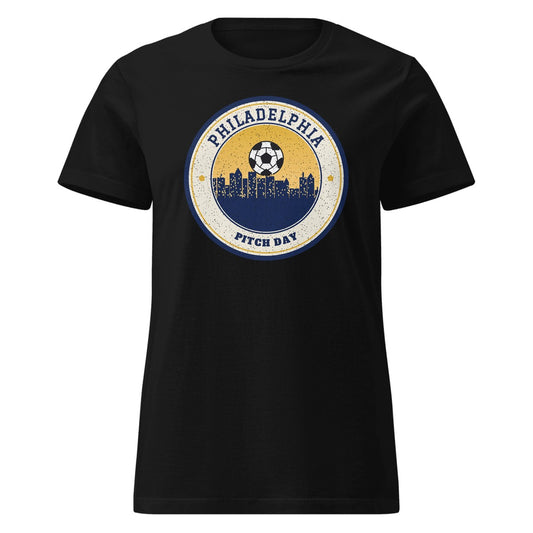 Women's Philadelphia Pitch Day Fitted Tee in Black, front view